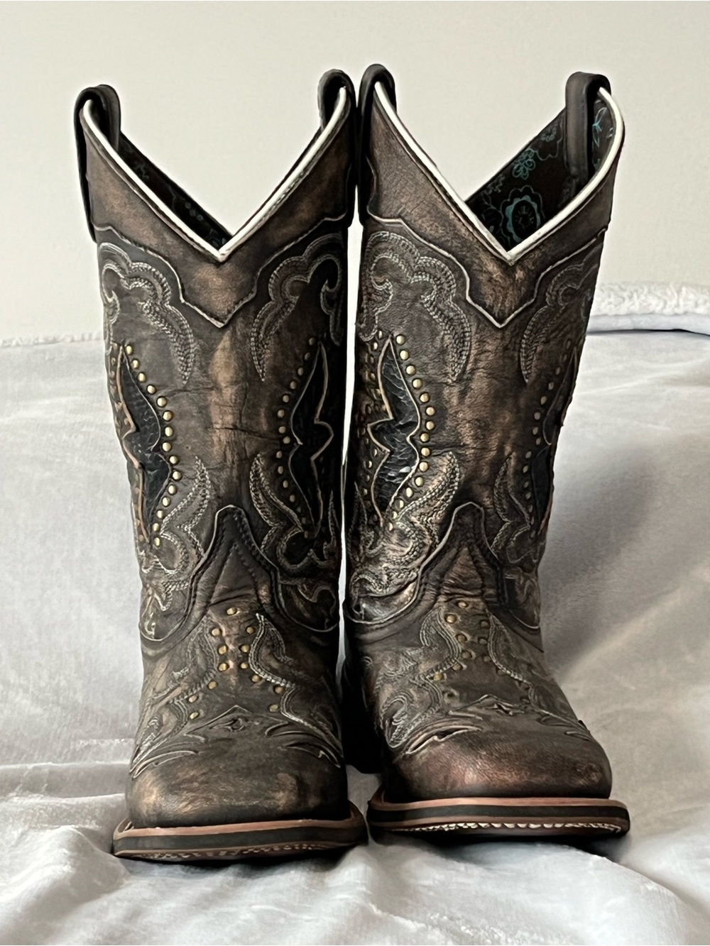 Laredo Brown Boots with Teal Floral Lining